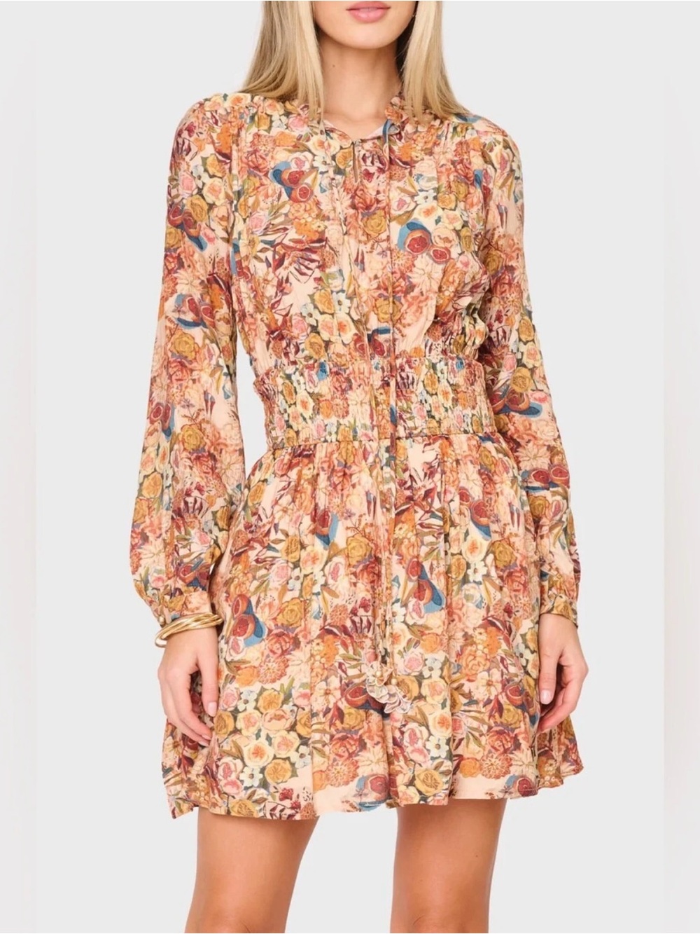 New En Saison Candela Mini Dress in Rust Orange Multi Print, Size S